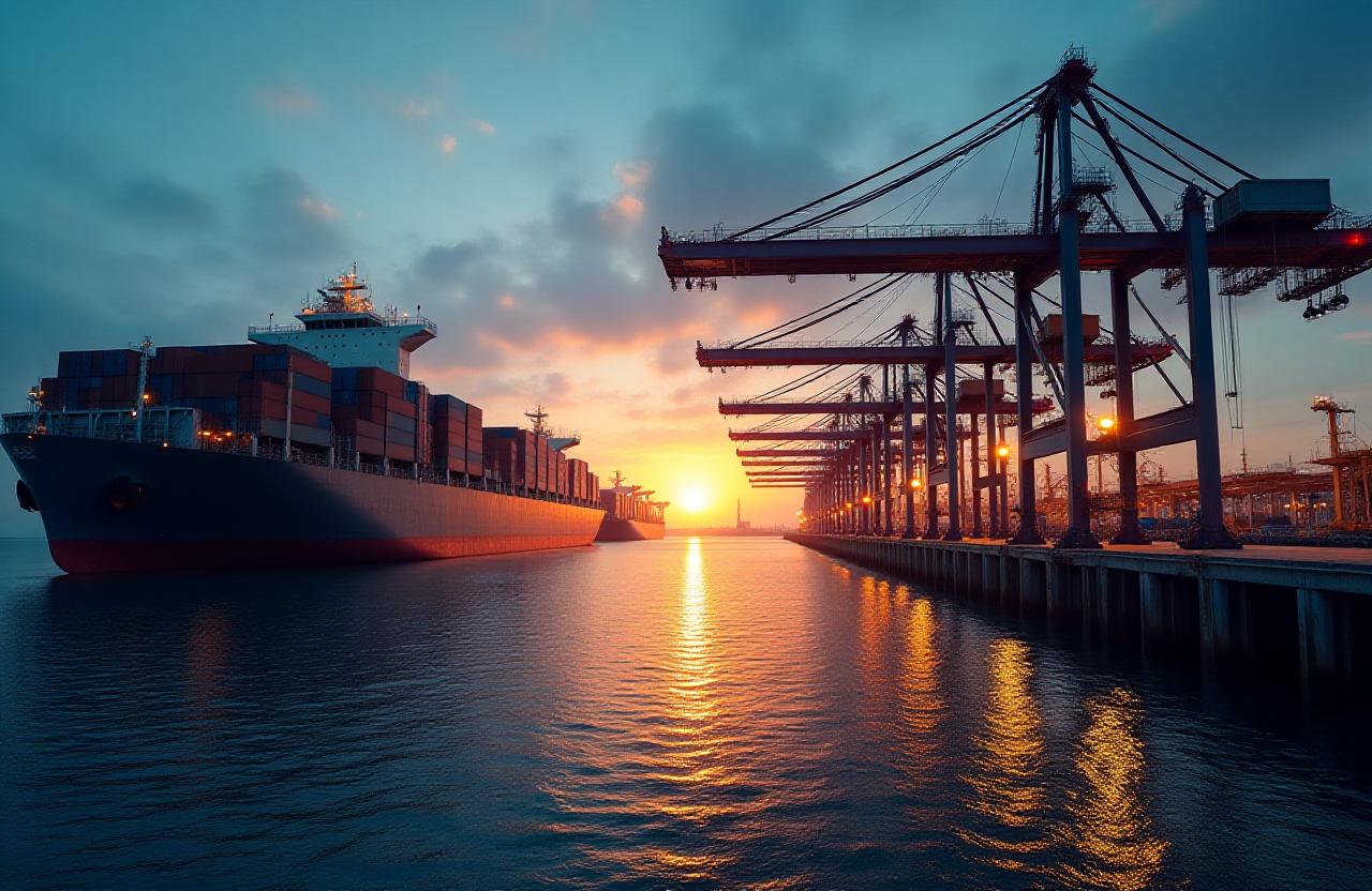 グローバルな物流を象徴するコンテナターミナルの風景